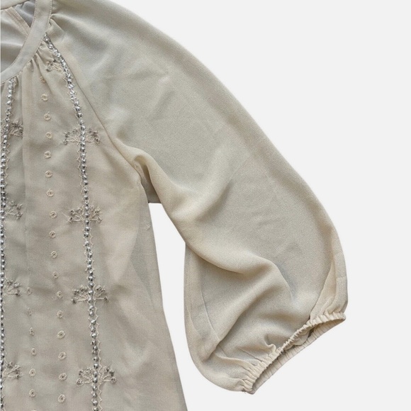 $180 Bobeau Womens Cream Dress Sequin Chiffon - Made in India - medium - Picture 2 of 5